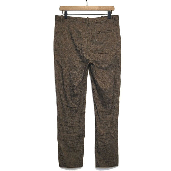 Theory Linen Blend Trouser Pant Straight Leg High Rise Olive Green Workwear 8 - Picture 10 of 16